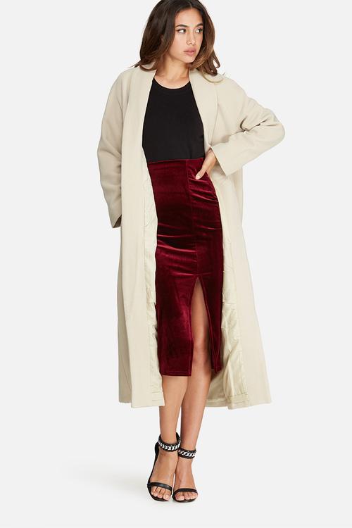 Shawl collar faux wool maxi coat