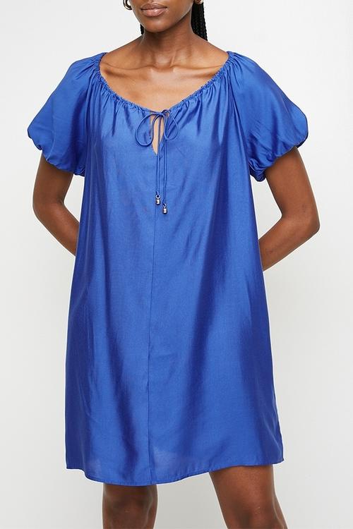 Drawstring-neck dress - dark blue