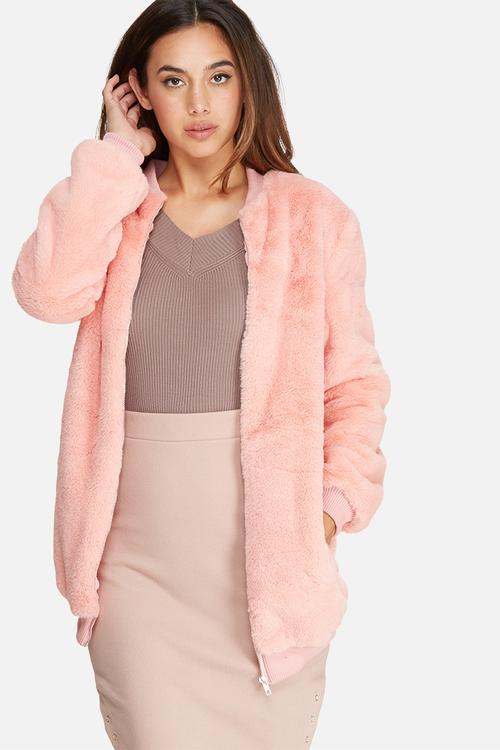 Longline faux fur bomber jacket 