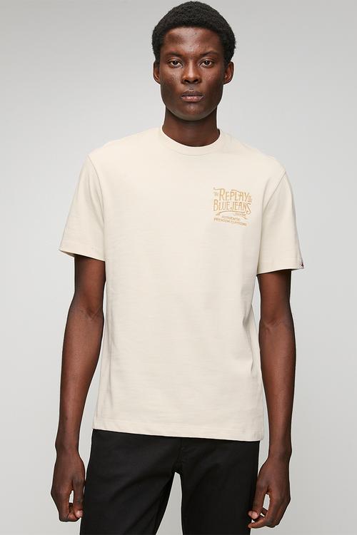 Jersey crew-neck T-shirt with embroidery - natural rope