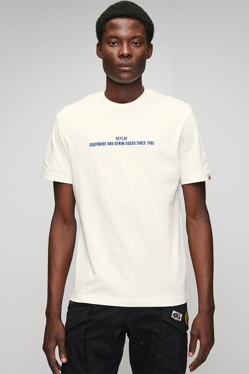Jersey T-shirt with Lettering Embroidery - Natural White
