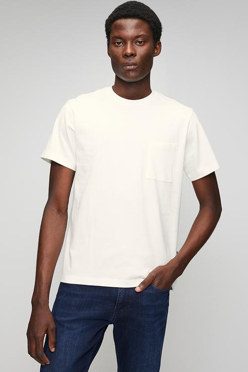 Jersey T-shirt with breast pocket and print - natural white