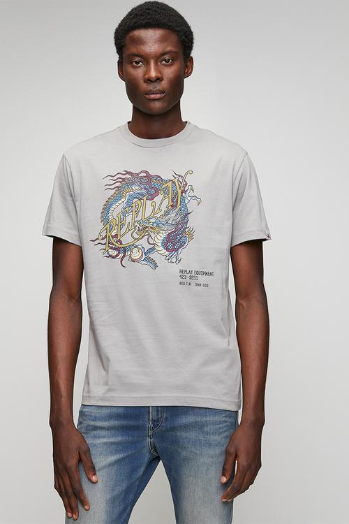 Dragon-print jersey T-shirt - silver