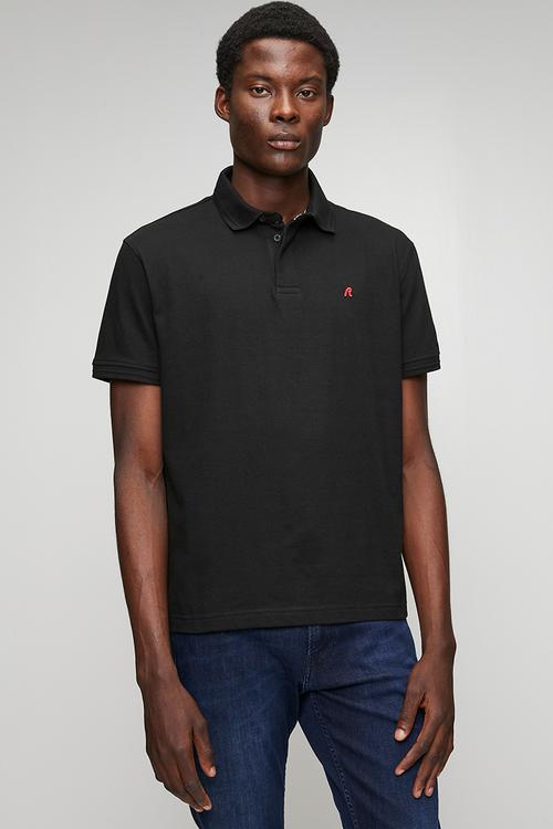Cotton Blend Pique Polo Shirt - Black