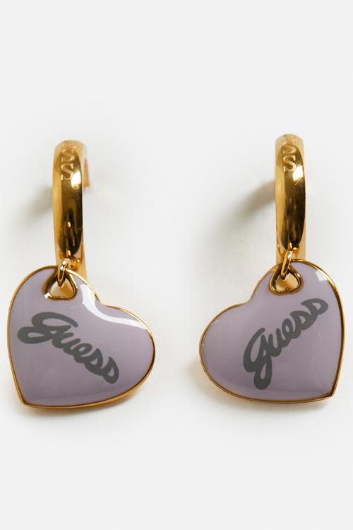 Vintage Guess 30Mm Mini Heart Logo Hoops - Gold