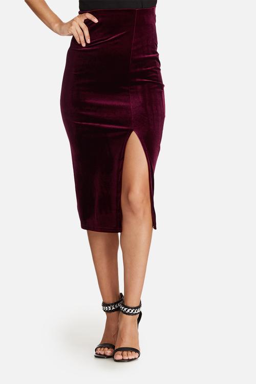 Velvet split side midi skirt