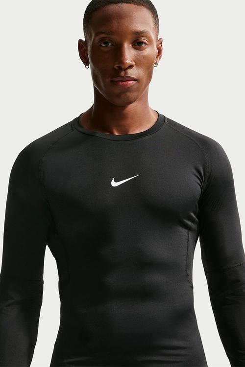Nike Pro Dri-FIT tight long sleeve fitness top - black/white