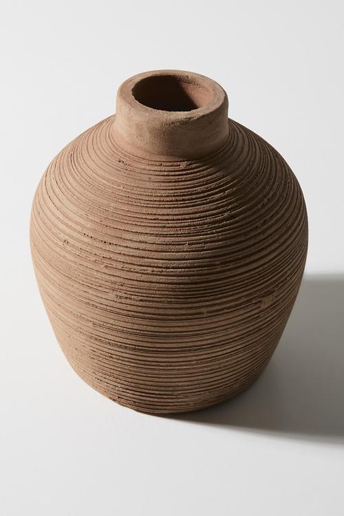 Ribbed Terracotta Vase Natural