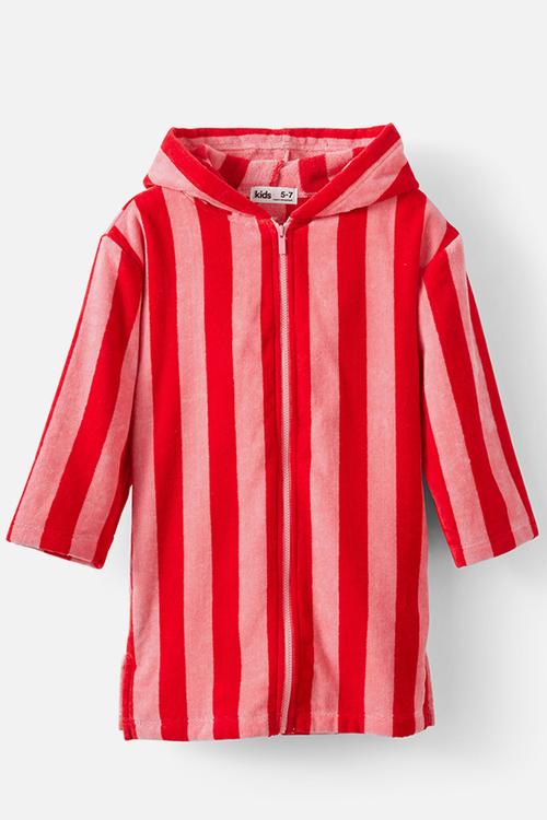 Kids Zip Thru Hooded Towel - Sunkissed/Varsity Red Bold Stripe