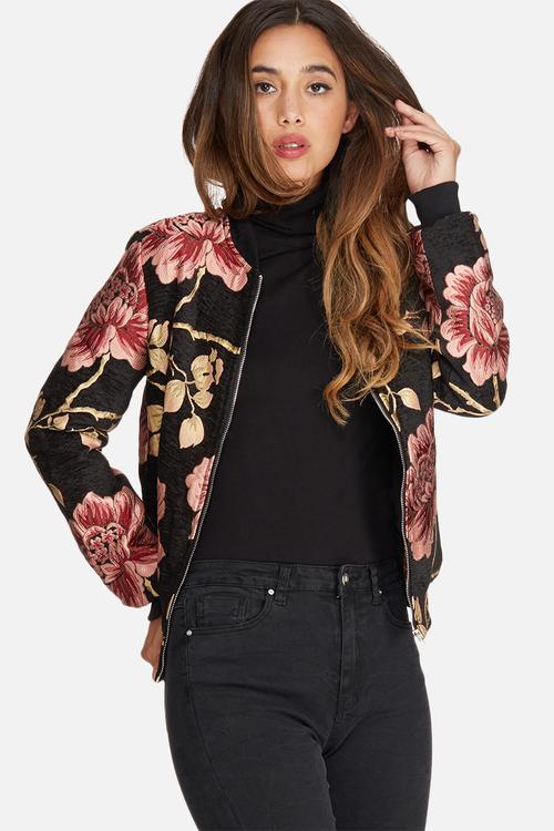 Premium jacquard floral bomber jacket