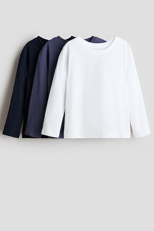 3-Pack long-sleeved T-shirts - white/blue
