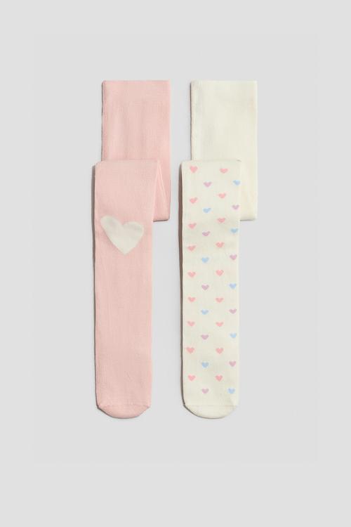 2-Pack fine-knit tights - light pink/hearts
