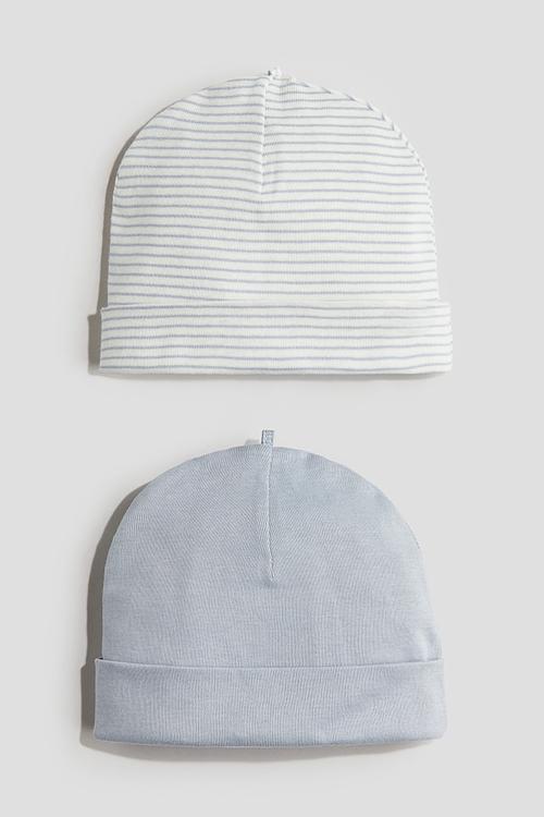 2-Pack cotton beanies - light dusty blue/striped