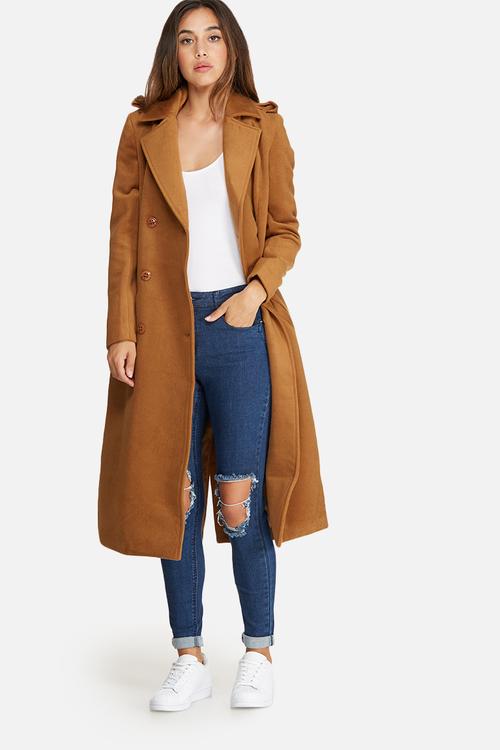 Premium military faux wool maxi coat