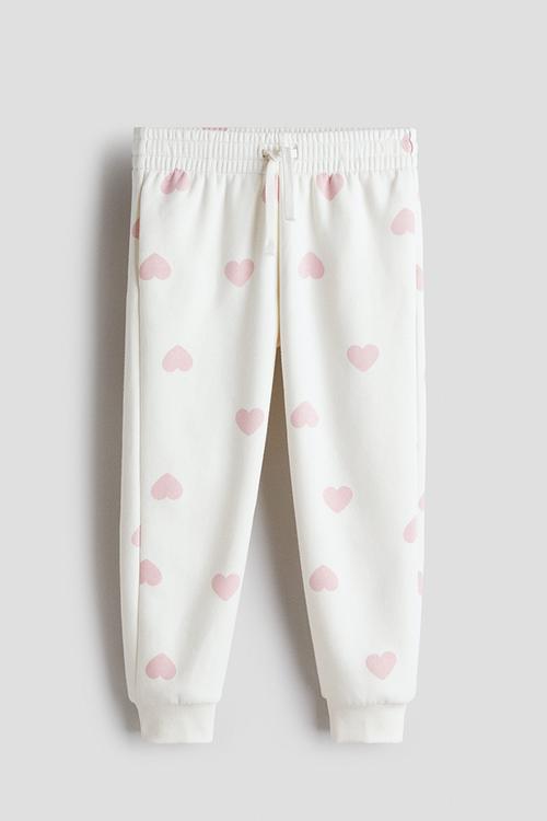 Brushed-inside joggers - white/hearts