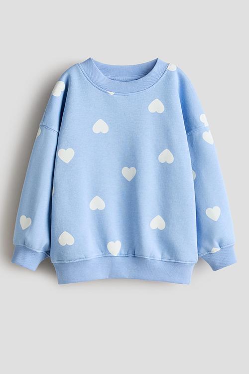 Oversized brushed-inside sweatshirt - blue/hearts