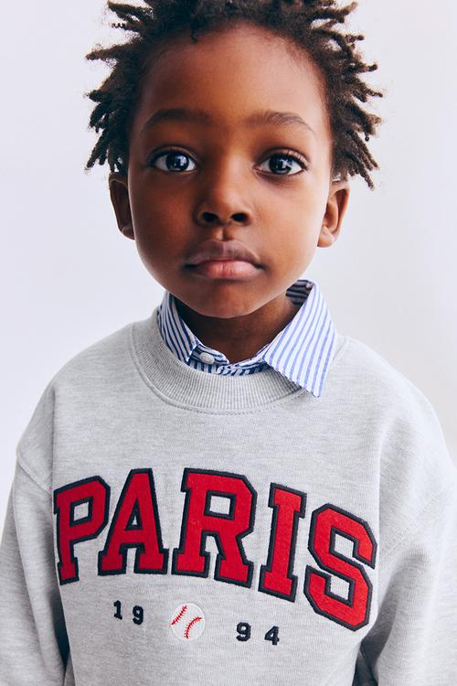 Printed crew-neck sweatshirt - light grey marl/paris