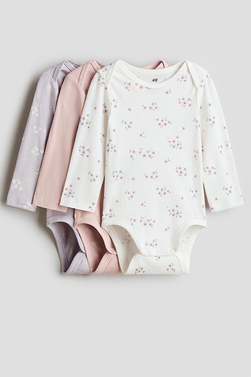 3-Pack printed jersey bodysuits - light purple/floral