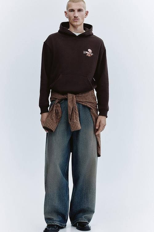 Relaxed fit printed hoodie - dark brown/verdant blooms