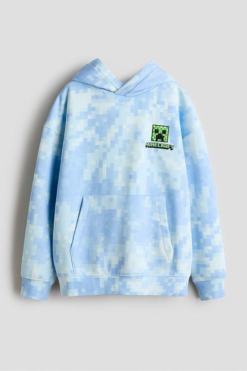 Printed hoodie - light blue/minecraft