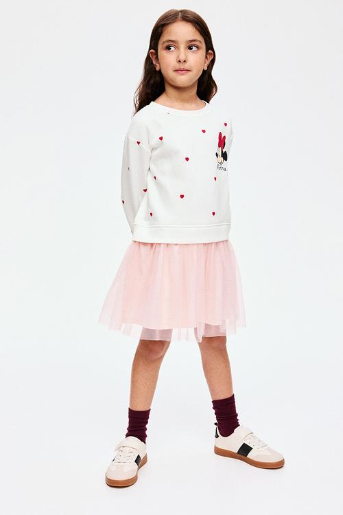 Printed tulle-skirt sweatshirt dress - light pink/minnie mouse