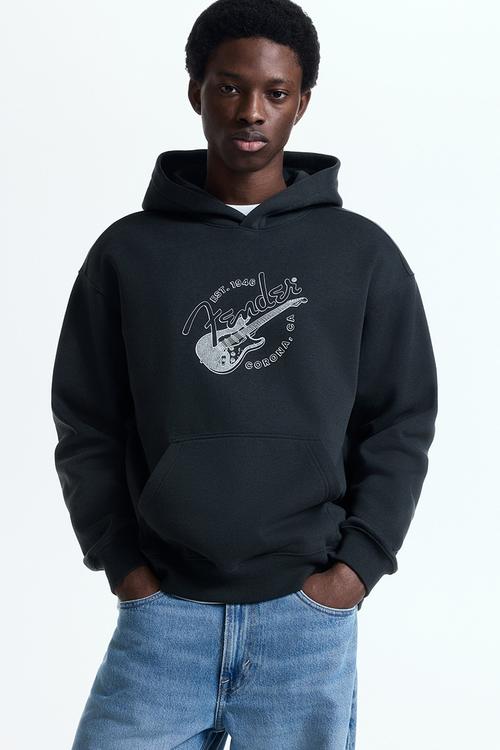 Loose fit printed hoodie - black/fender