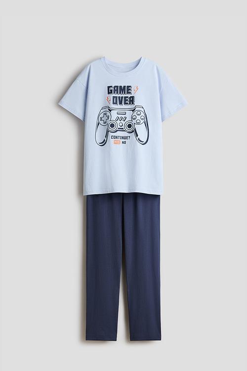 Printed cotton pyjamas - light blue/game controller