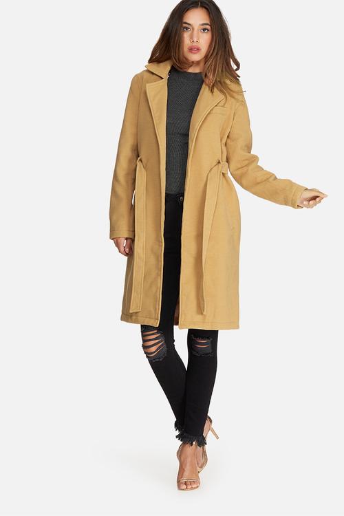 Belted tailored faux wool coat