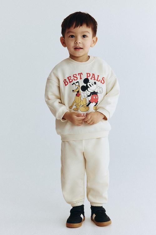 2-piece printed sweatshirt set - light beige