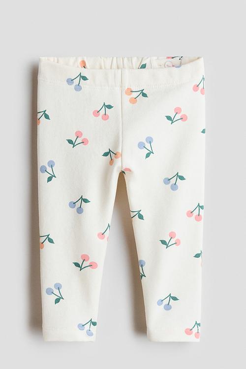 Brushed-inside leggings - cream/cherries