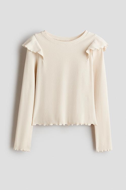 Frill-trimmed cotton top - light beige