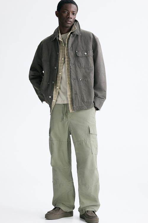 Relaxed fit cotton cargo trousers - khaki green