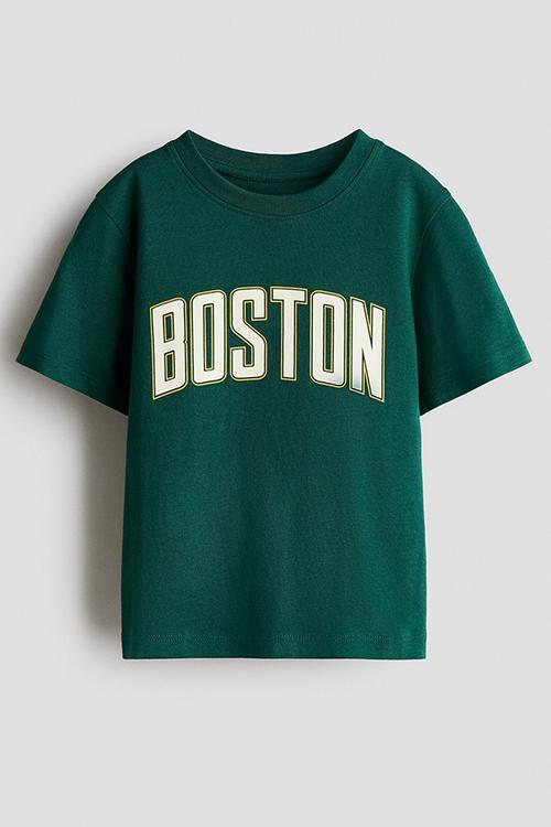 Printed cotton T-shirt - dark green/boston