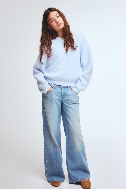 Studded wide leg low jeans - light denim blue/studs