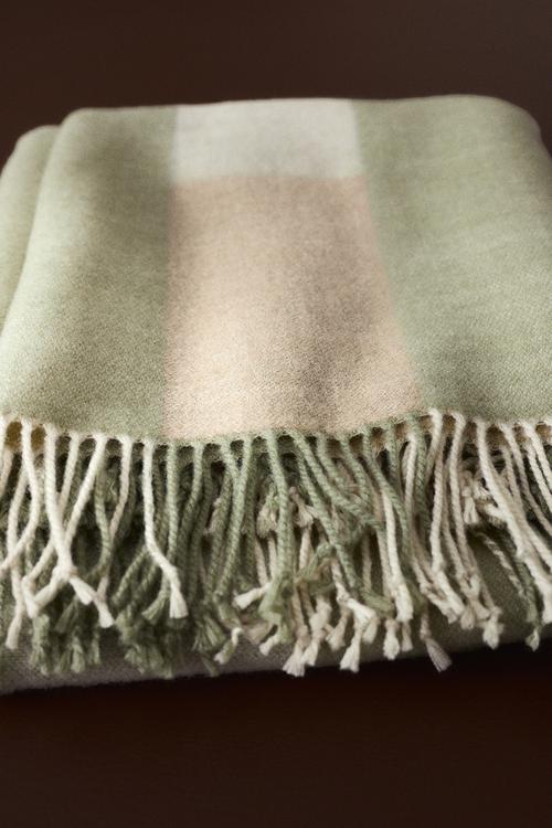 Jacquard-weave blanket - khaki green/checked