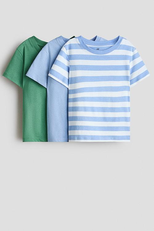 3-Pack cotton T-shirts - light blue/green