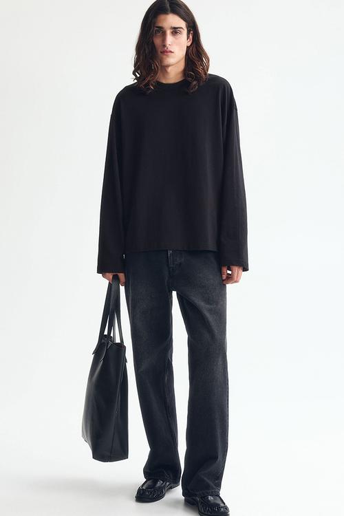 Oversized fit long-sleeved jersey top - black