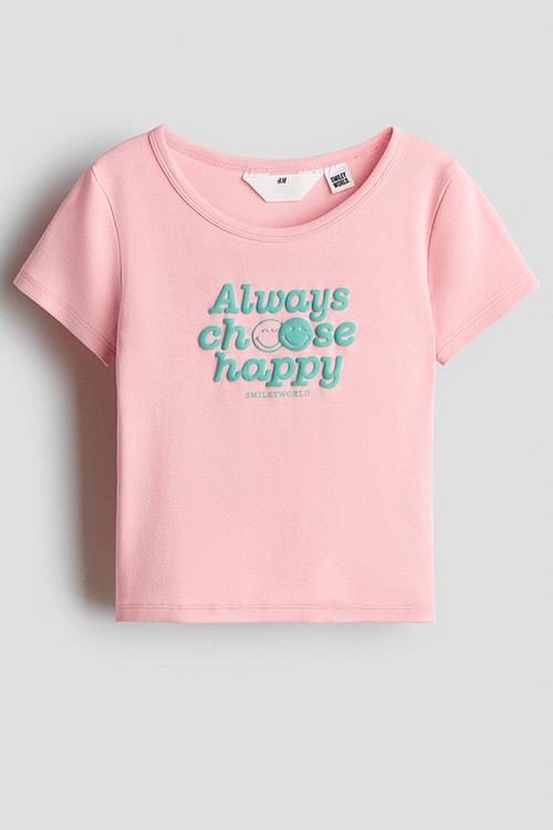 Print-motif cotton jersey top - pink/smileyworld?
