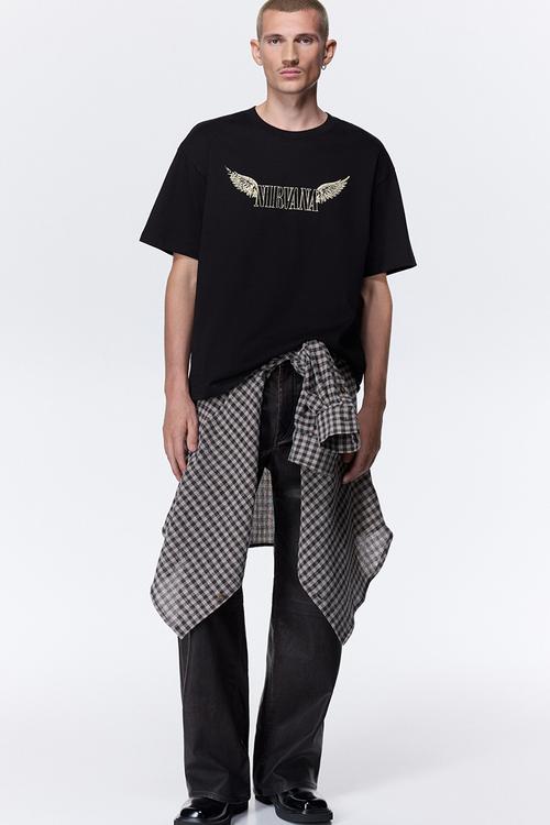 Loose fit printed T-shirt - black/nirvana