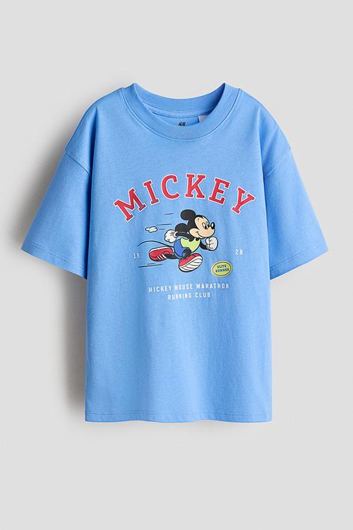 Printed cotton T-shirt - blue/mickey mouse