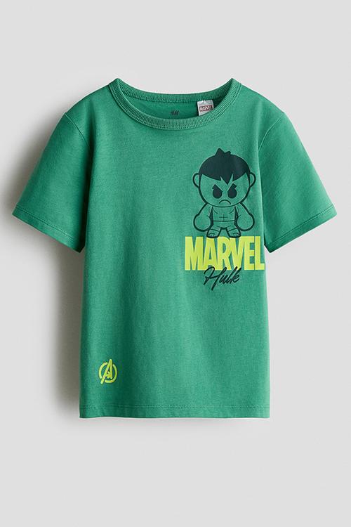 Printed cotton T-shirt - green/the hulk