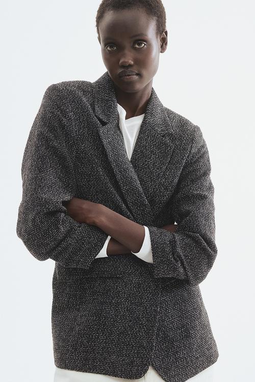 Gathered-sleeve blazer - black marl