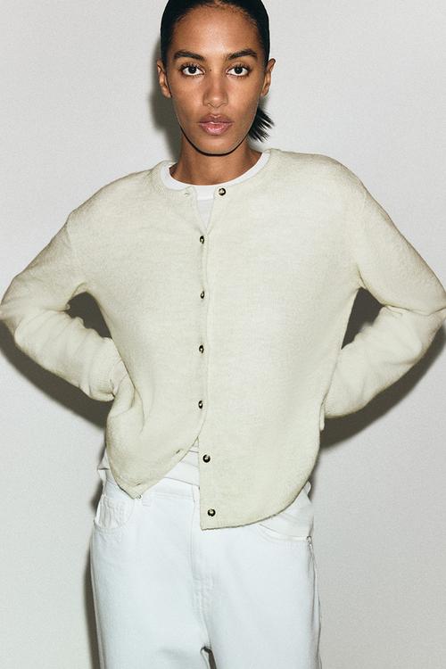 Loose-fit cardigan - light green marl