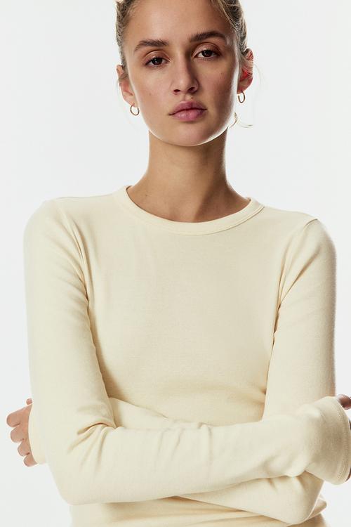 Long-sleeved jersey top - light yellow