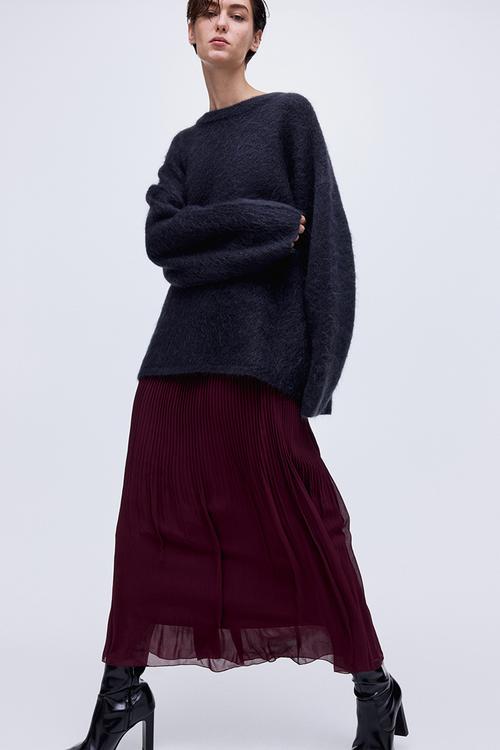 Pleated chiffon skirt - burgundy