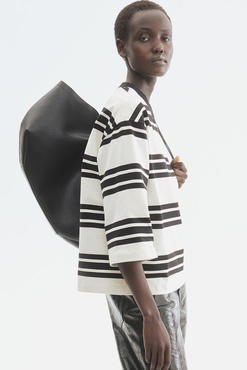 Loose-fit cotton top - white/black striped