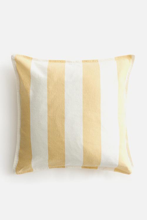Linen-blend cushion cover - light yellow/striped