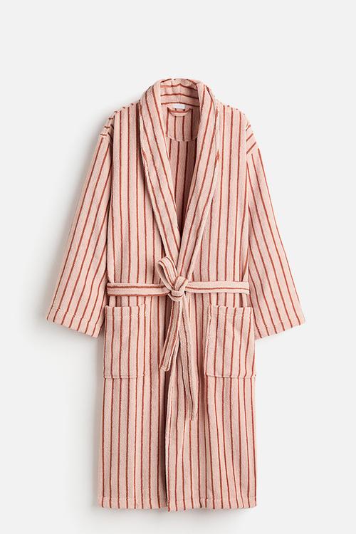 Cotton terry dressing gown - powder pink