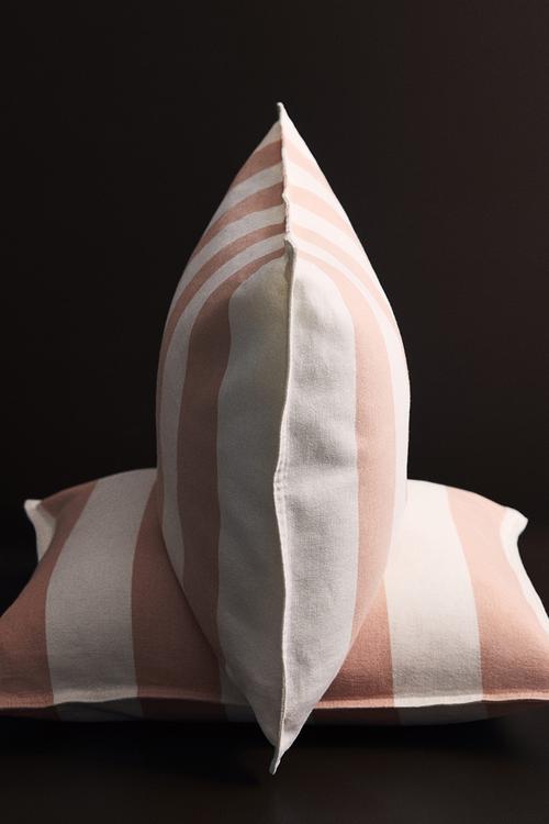 Linen-blend cushion cover - light dusty pink/striped
