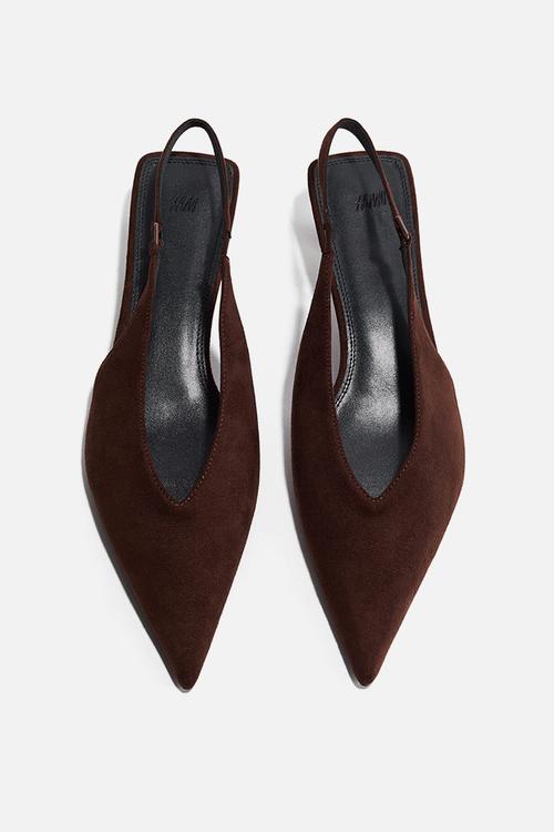 Kitten-heeled slingbacks - dark brown